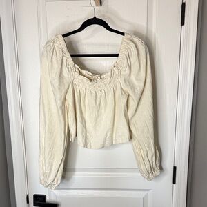 Chic Cream Linen Blend Smocked Blouse